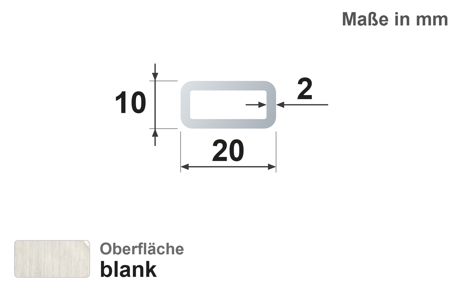 Rechteckrohr 20x10x2 mm, blank, EN10305-5, E220/E235