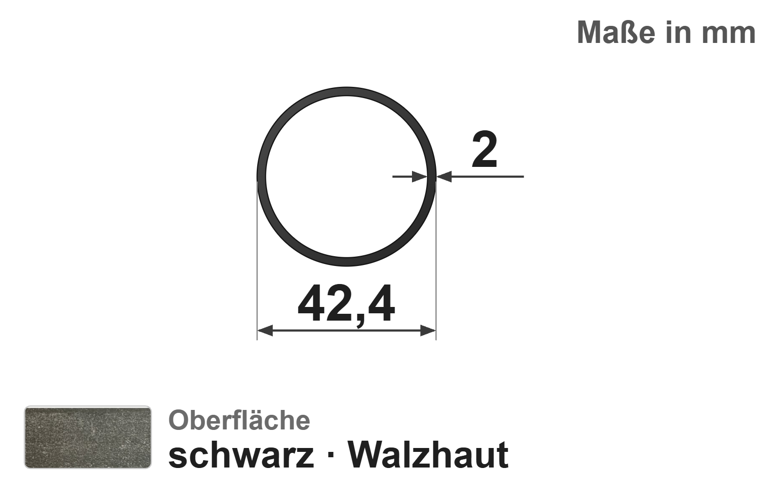 Geländerrohr 42,40x2,00 mm (1 1/4"), "schwarz", EN10219, S235JRH