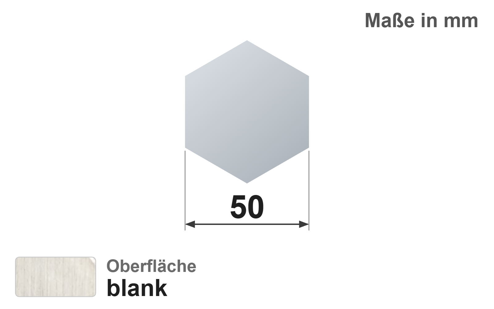 Sechskantstab 50,0 mm, "blank", h11, EN10278, 1.4301/304 (V2A)