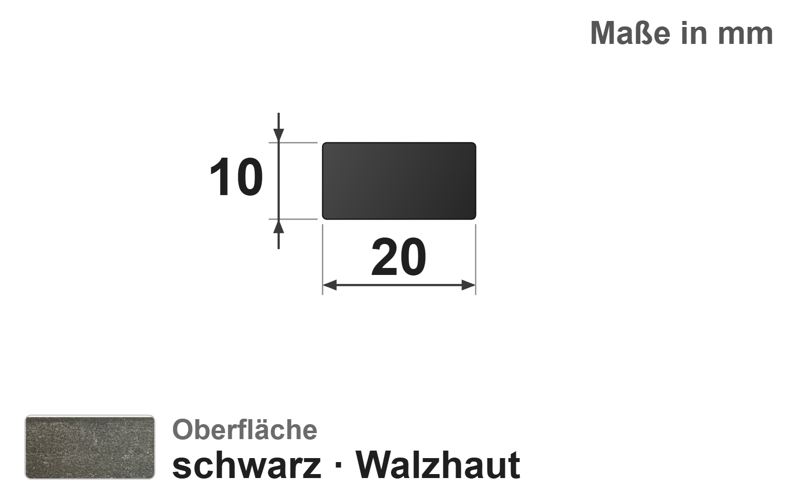 Flachstab 20x10 mm, "schwarz", EN10058, S235JR+AR
