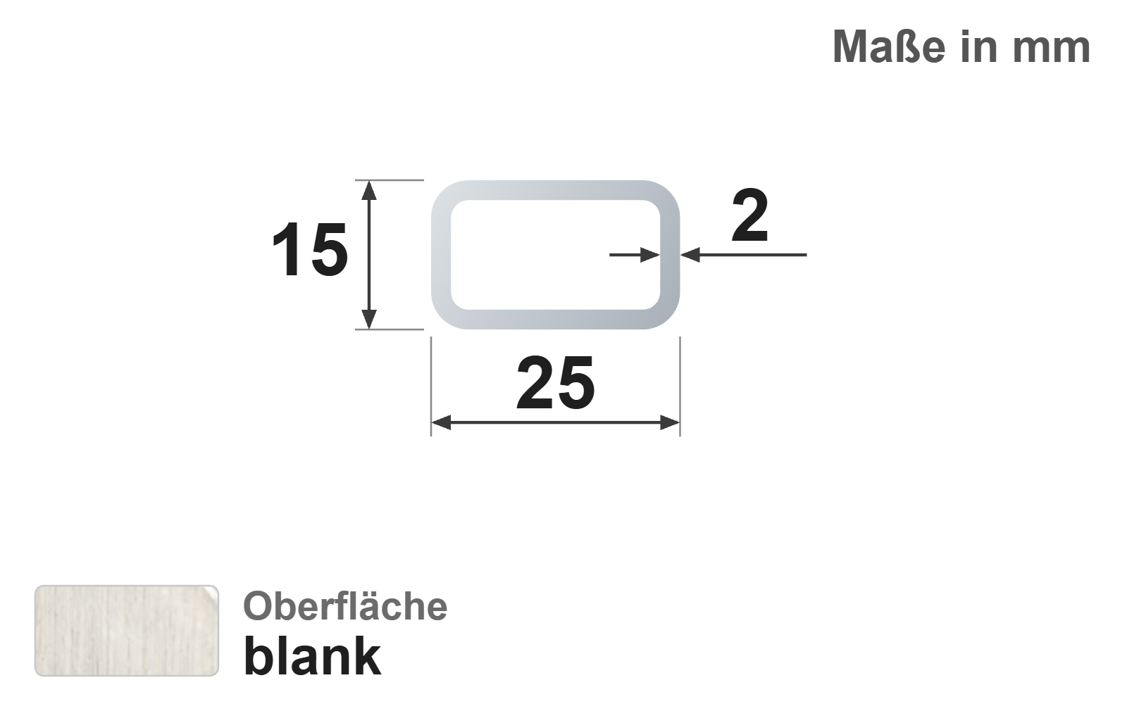 Rechteckrohr 25x15x2 mm, blank, EN10305-5, E220/E235