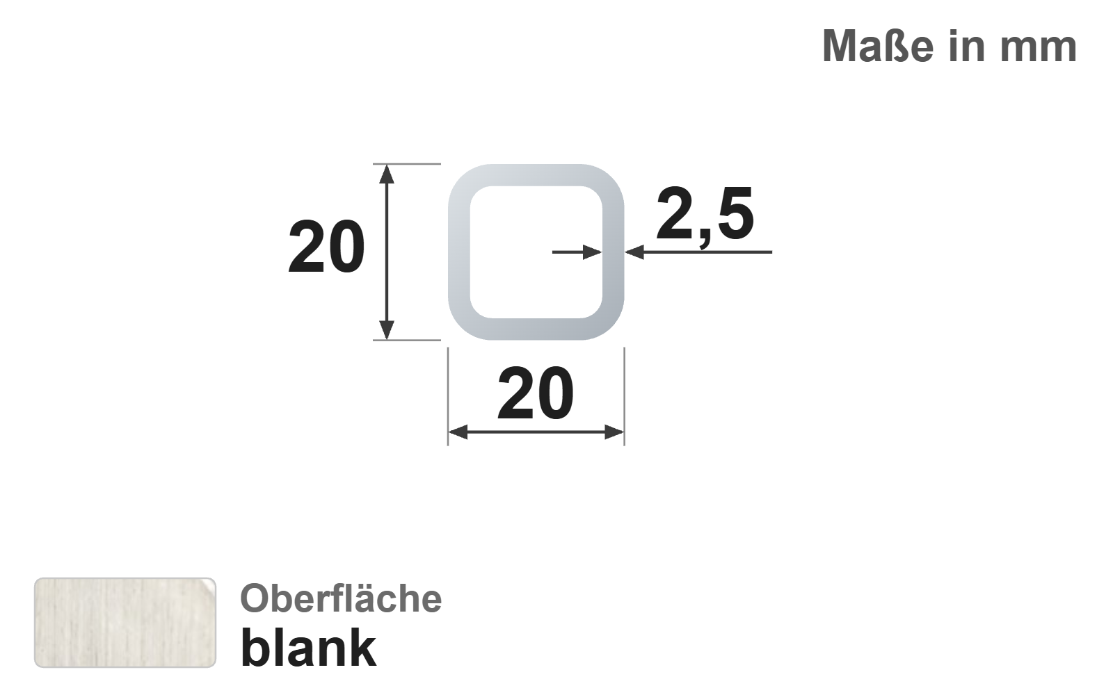 Quadratrohr 20x20x2,5 mm, blank, EN10305-5, E220/E235