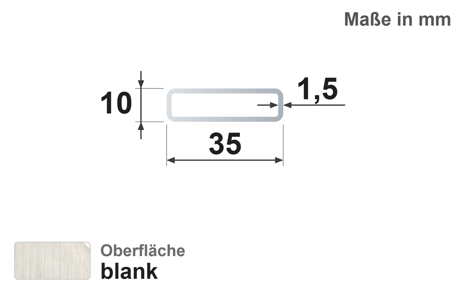 Rechteckrohr 35x10x1,5 mm, blank, EN10305-5, E220/E235