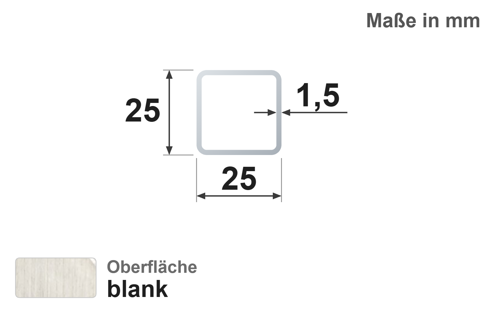 Quadratrohr 25x25x1,5 mm, blank, EN10305-5, E220/E235