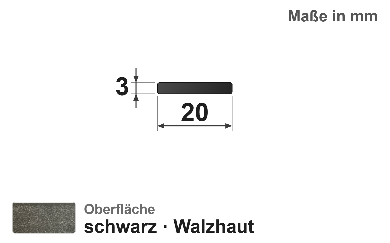 Flachstab 20x3 mm, "schwarz", EN10058, S235JR+AR