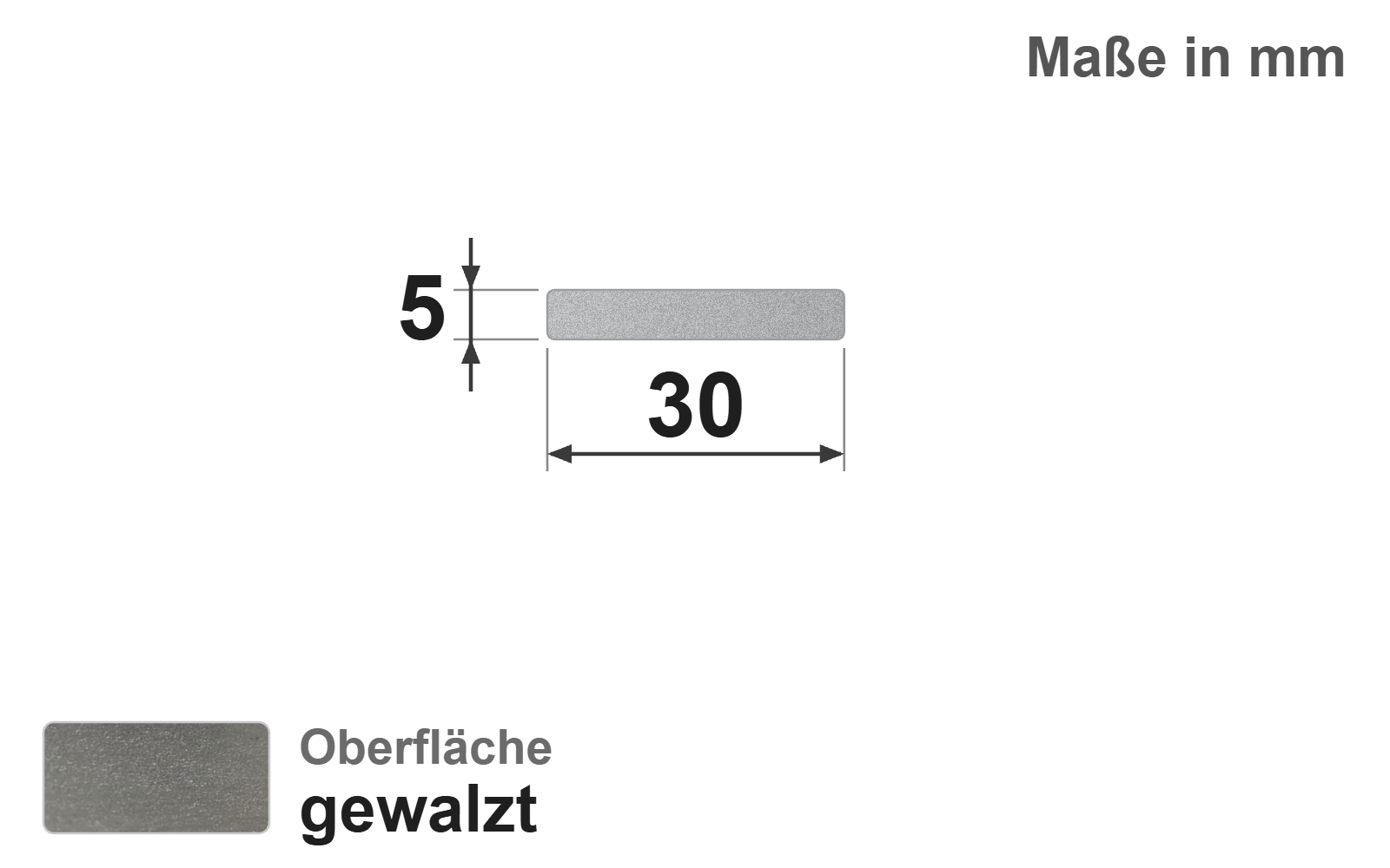 Flachstab 30x5 mm, "gewalzt", EN10058, 1.4301/304 (V2A)