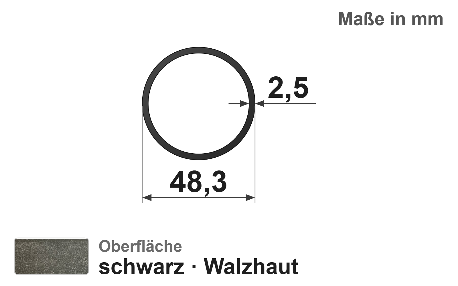 Konstruktionsrohr 48,30x2,5 mm (1 1/2"), "schwarz", EN10219, S235JRH