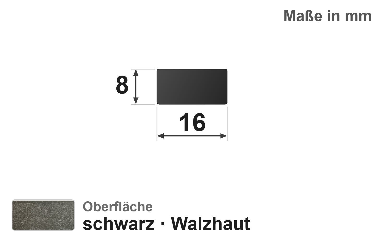 Flachstab 16x8 mm, "schwarz", EN10058, S235JR+AR