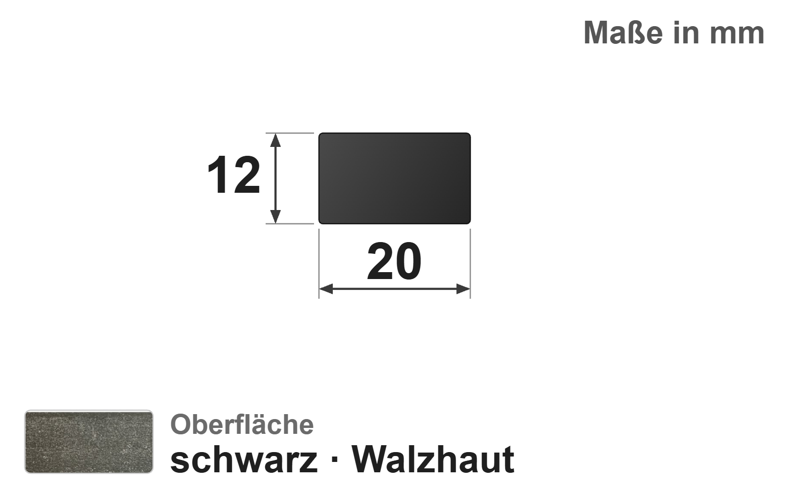 Flachstab 20x12 mm, "schwarz", EN10058, S235JR+AR