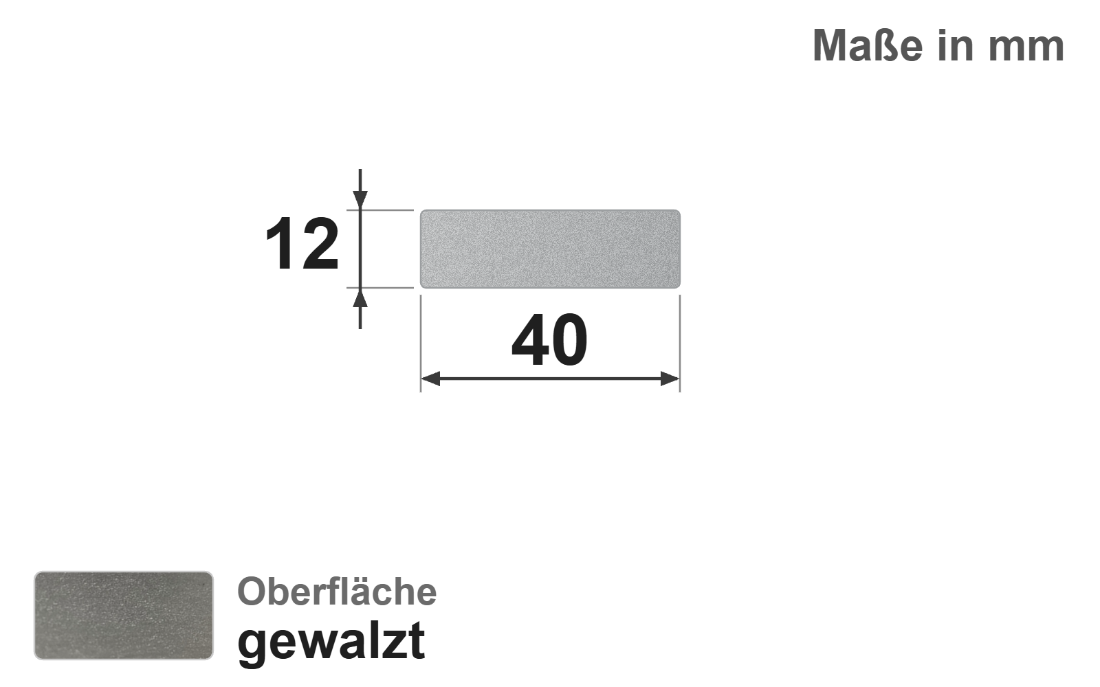 Flachstab 40x12 mm, "gewalzt", EN10058, 1.4301/304 (V2A)