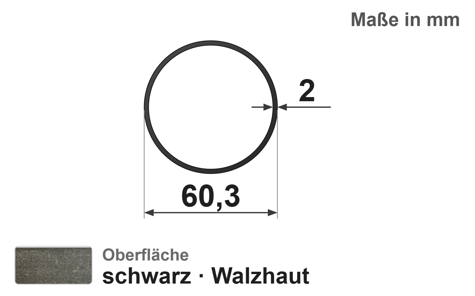 Geländerrohr 60,30x2,00 mm (2"), "schwarz", EN10219, S235JRH