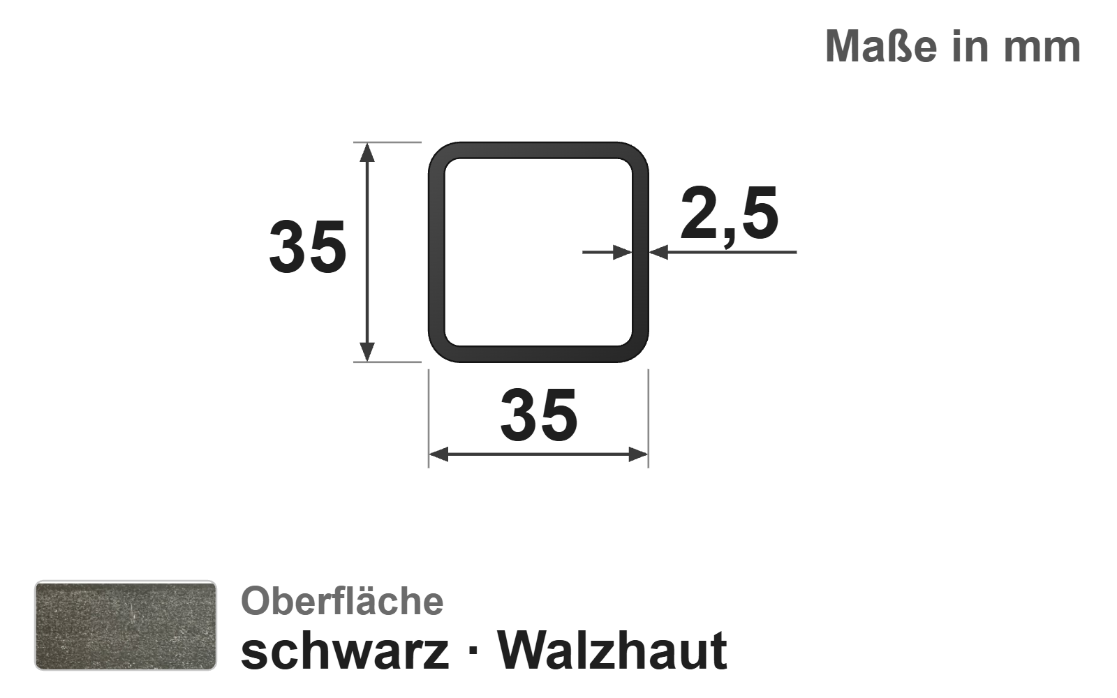 Quadratrohr 35x35x2,5 mm, "schwarz", EN10219/EN10025, S235JRH