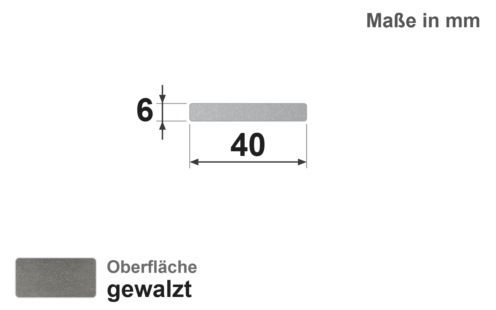 Flachstab 40x6 mm, "gewalzt", EN10058, 1.4301/304 (V2A)