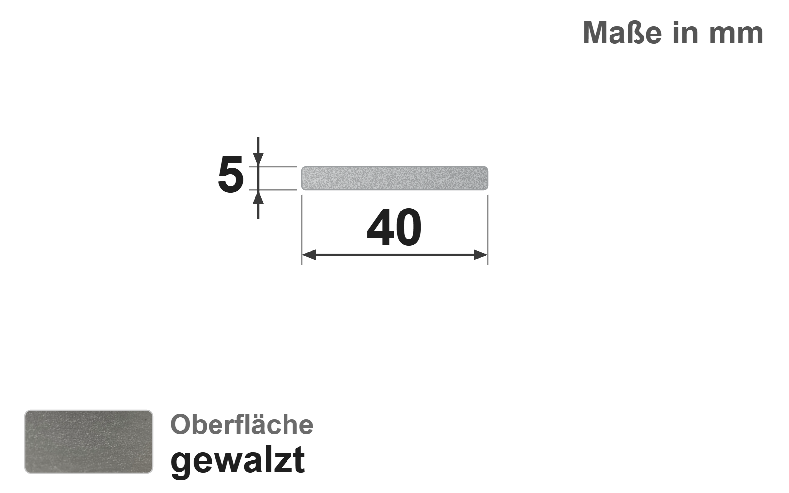 Flachstab 40x5 mm, "gewalzt", EN10058, 1.4301/304 (V2A)