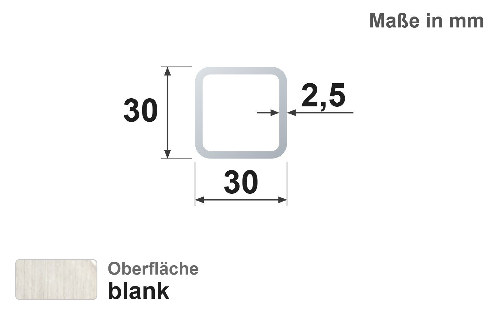 Quadratrohr 30x30x2,5 mm, blank, EN10305-5, E220/E235