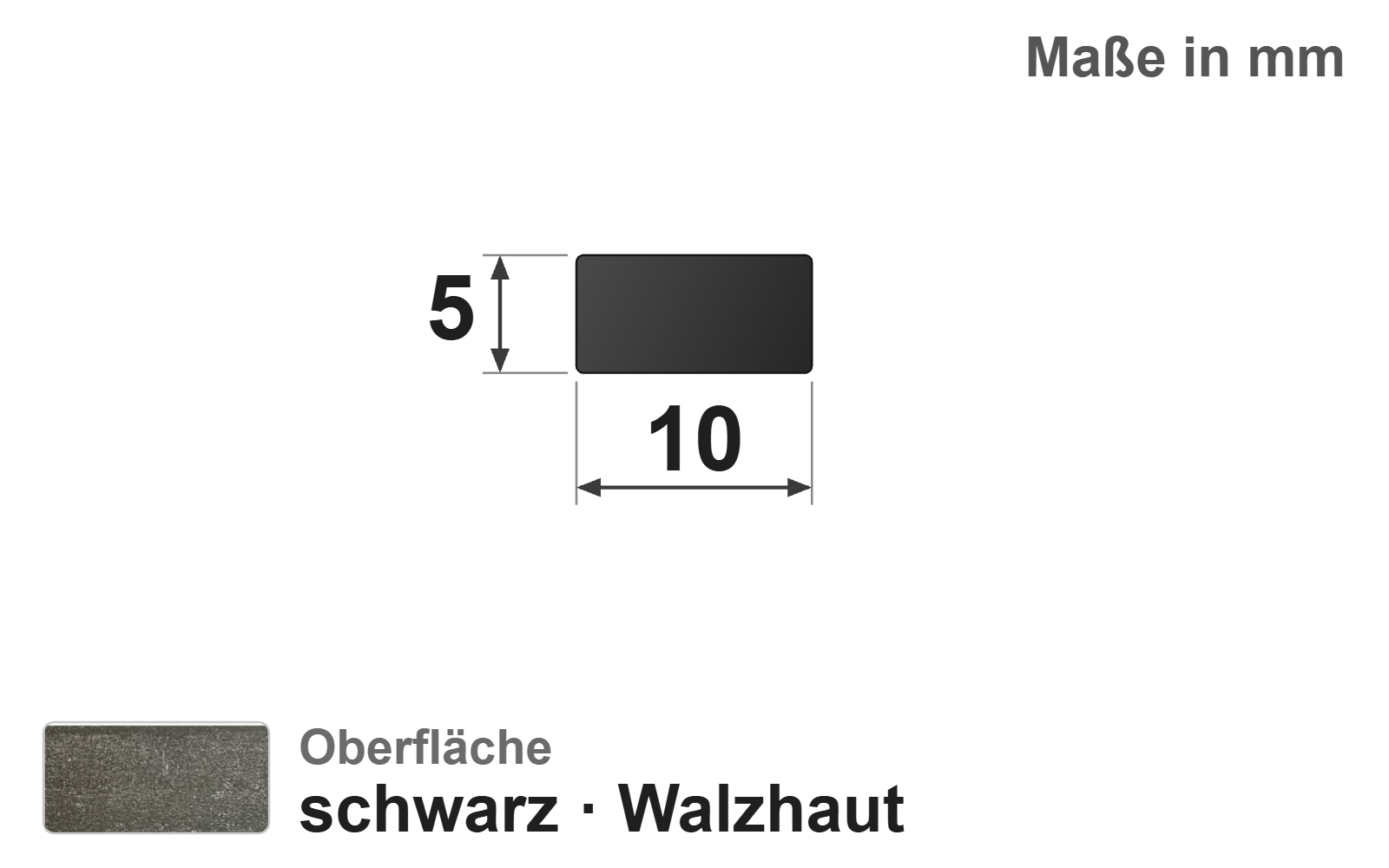 Flachstab 10x5 mm, "schwarz", EN10058, S235JR+AR