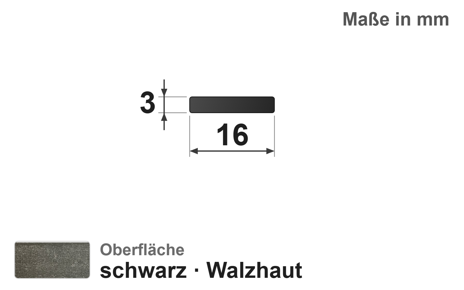 Flachstab 16x3 mm, "schwarz", EN10058, S235JR+AR