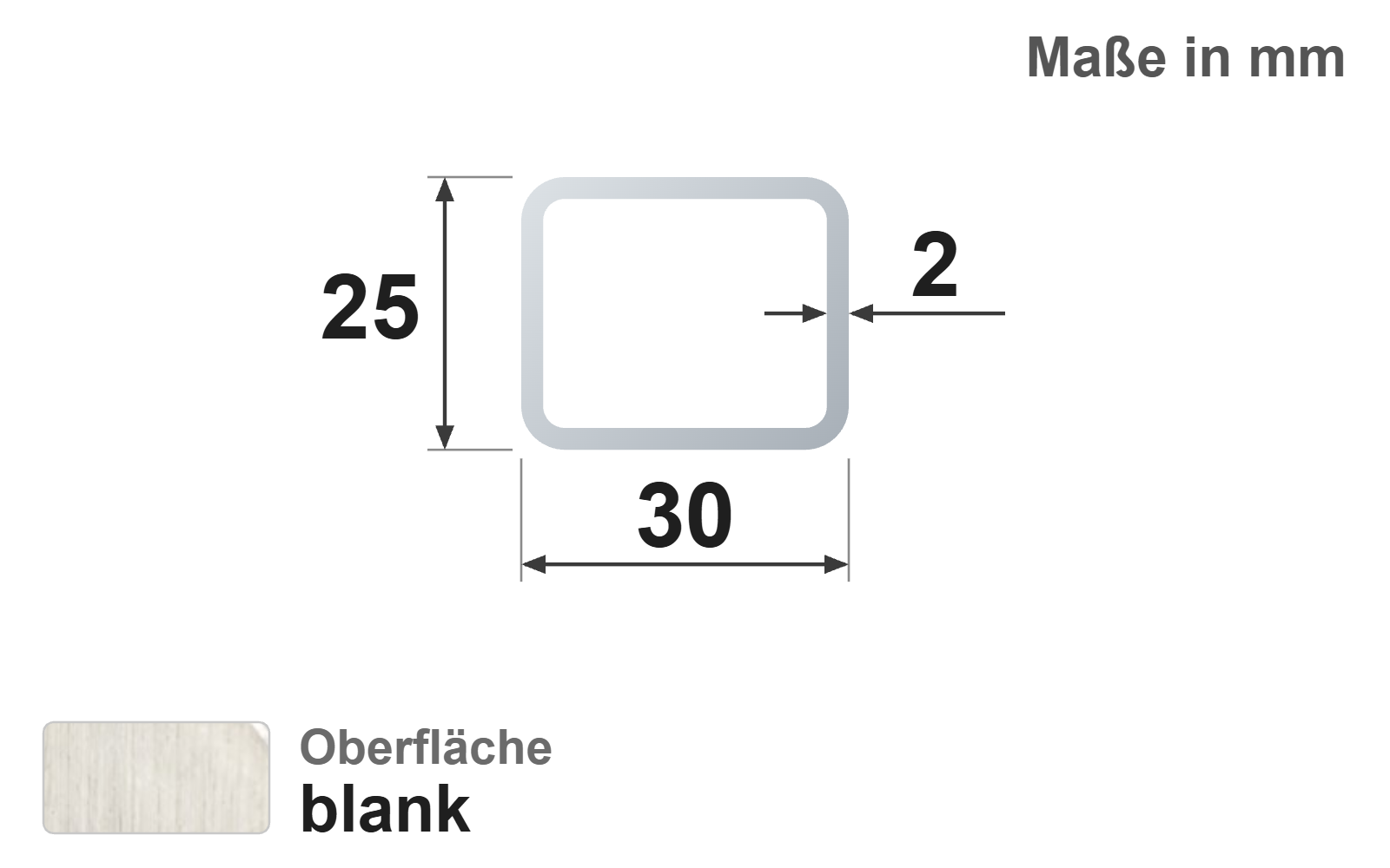 Rechteckrohr 30x25x2,0 mm, blank, EN10305-5, E220/E235