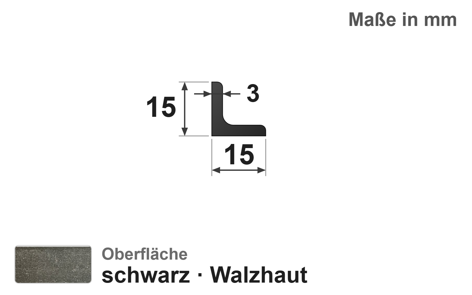 Winkel gleichschenklig 15x3, S235JR+AR