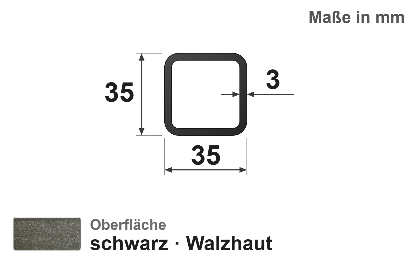 Quadratrohr 35x35x3,0 mm, "schwarz", EN10219/EN10025, S235JRH