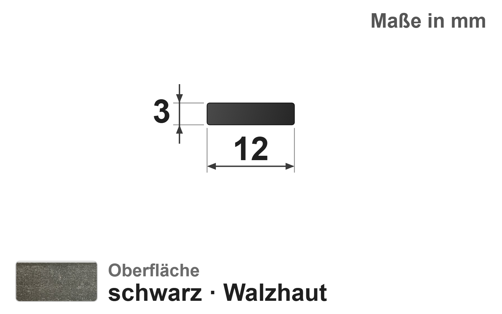Flachstab 12x3 mm, "schwarz", EN10058, S235JR+AR