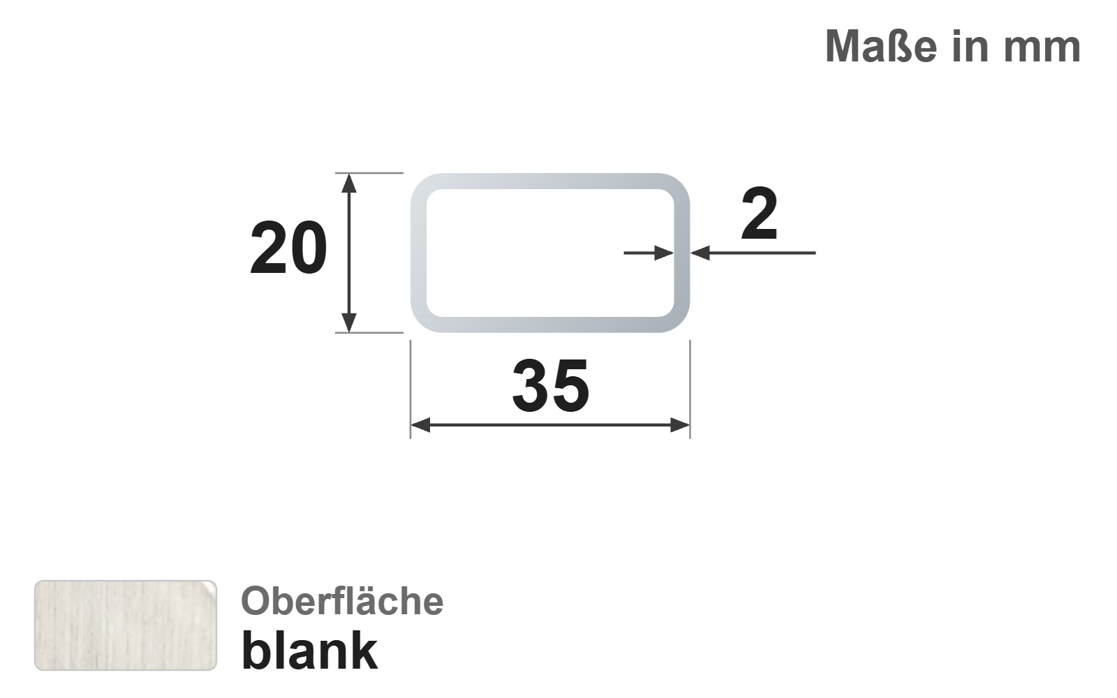 Rechteckrohr 35x20x2,0 mm, blank, EN10305-5, E220/E235