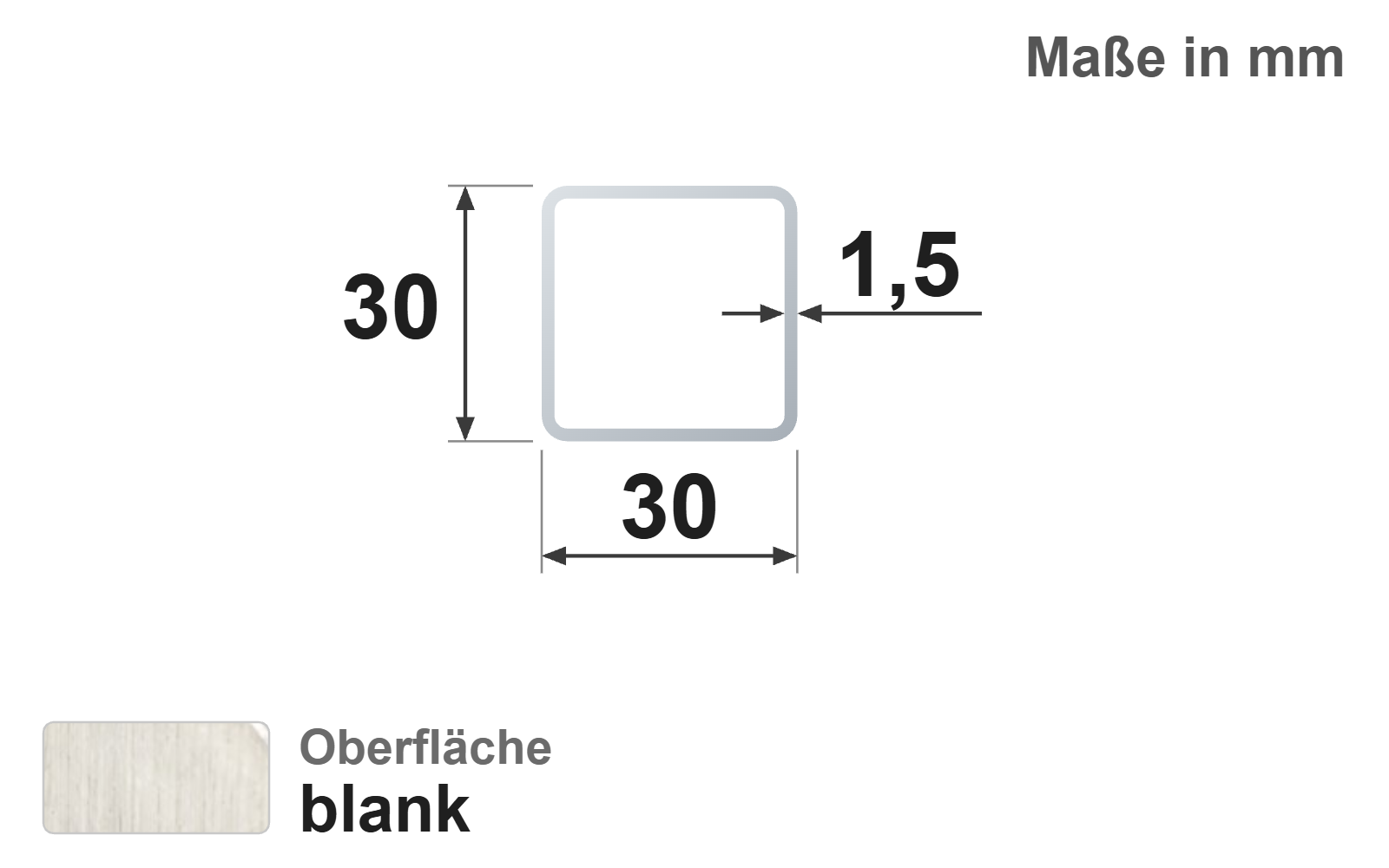 Quadratrohr 30x30x1,5 mm, blank, EN10305-5, E220/E235