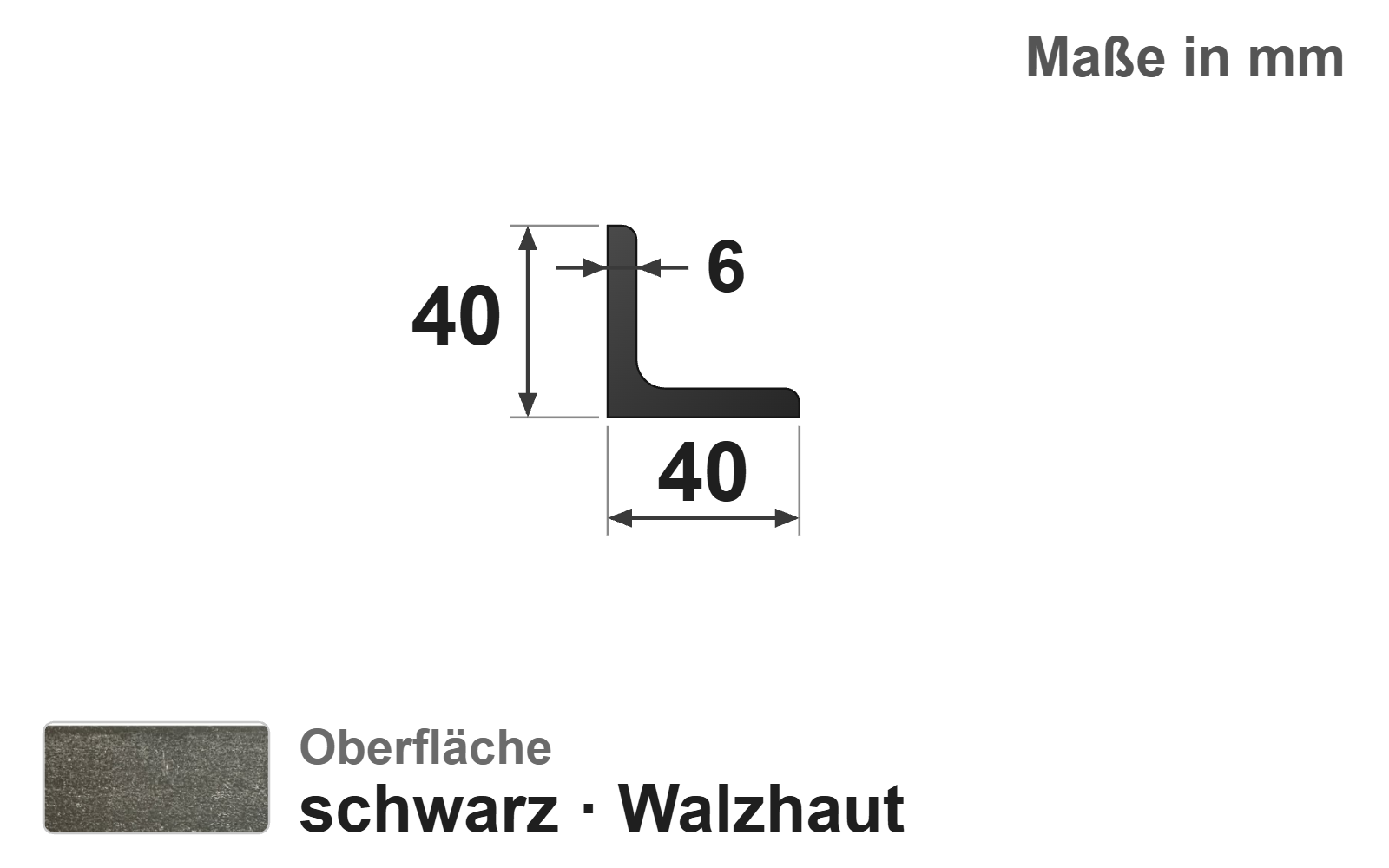 Winkel gleichschenklig 40x6, S235JR+AR