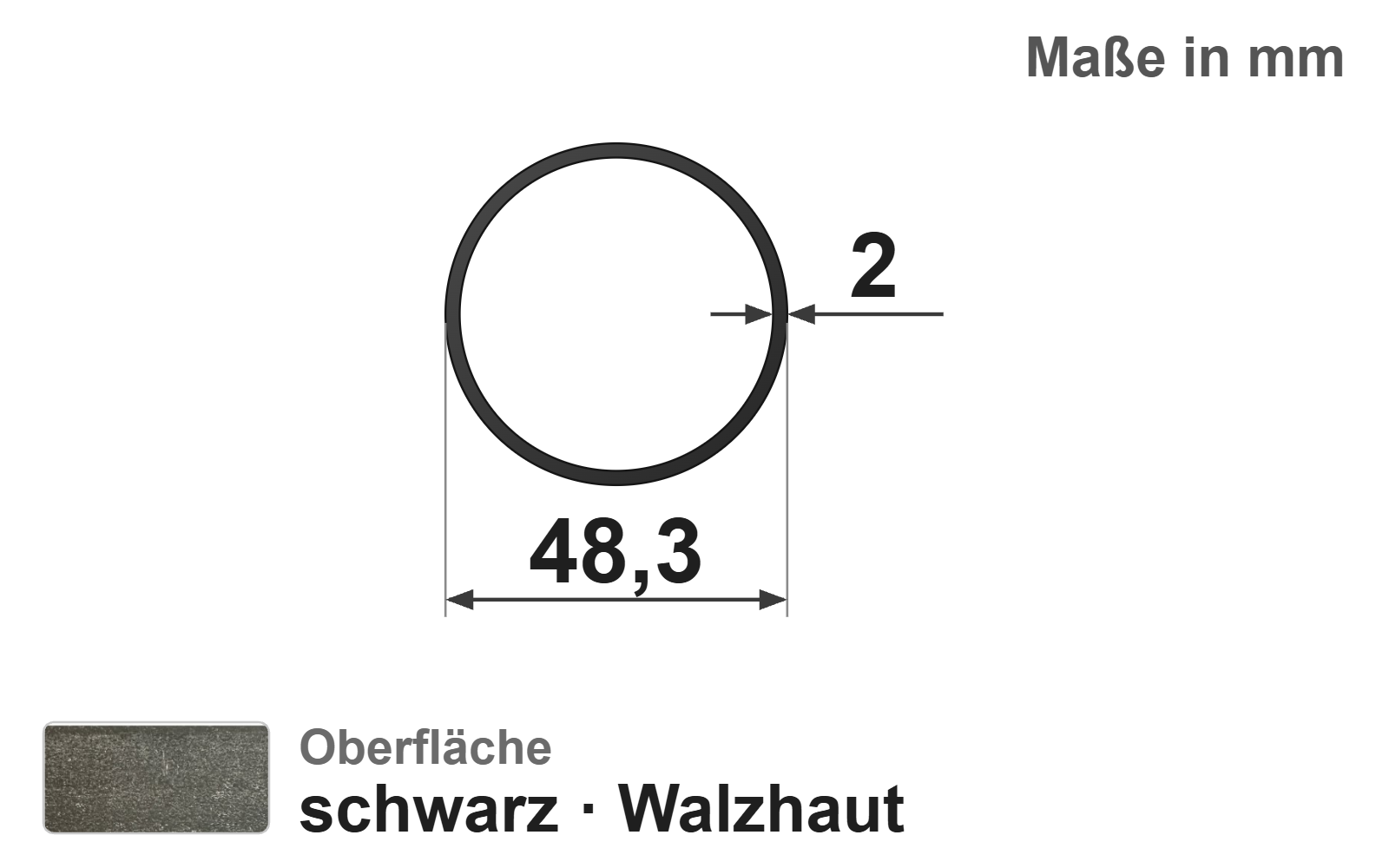 Geländerrohr 48,30x2,00 mm (1 1/2"), "schwarz", EN10219, S235JRH