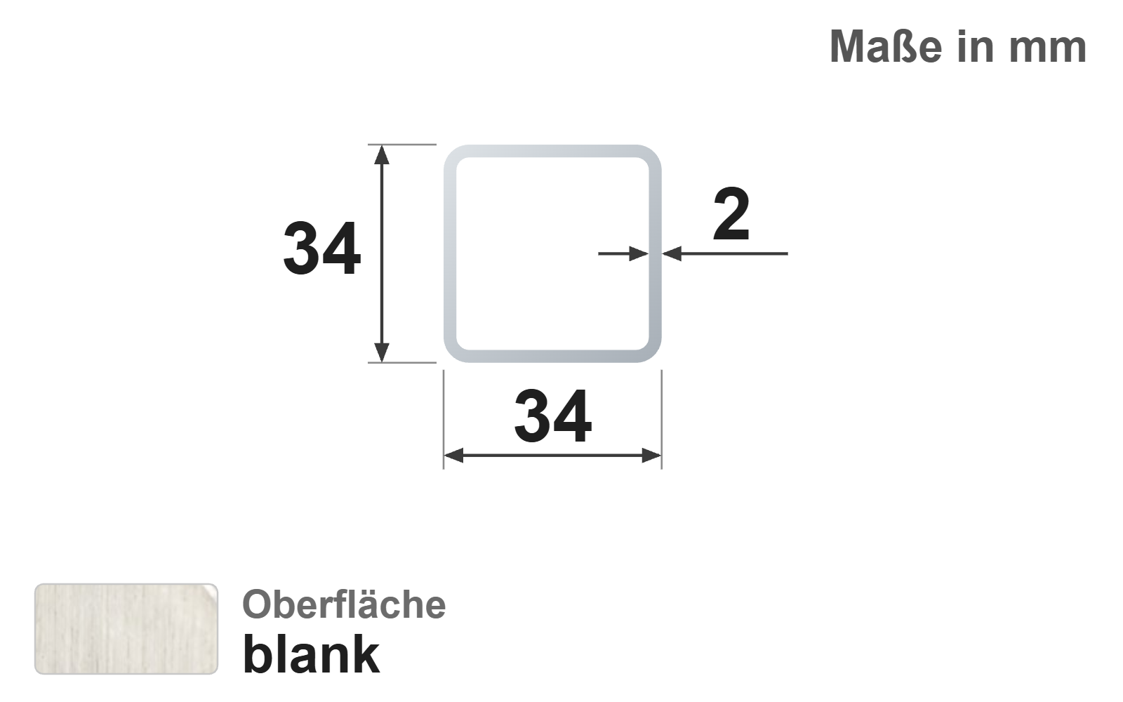 Quadratrohr 34x34x2,0 mm, blank, EN10305-5, E220/E235