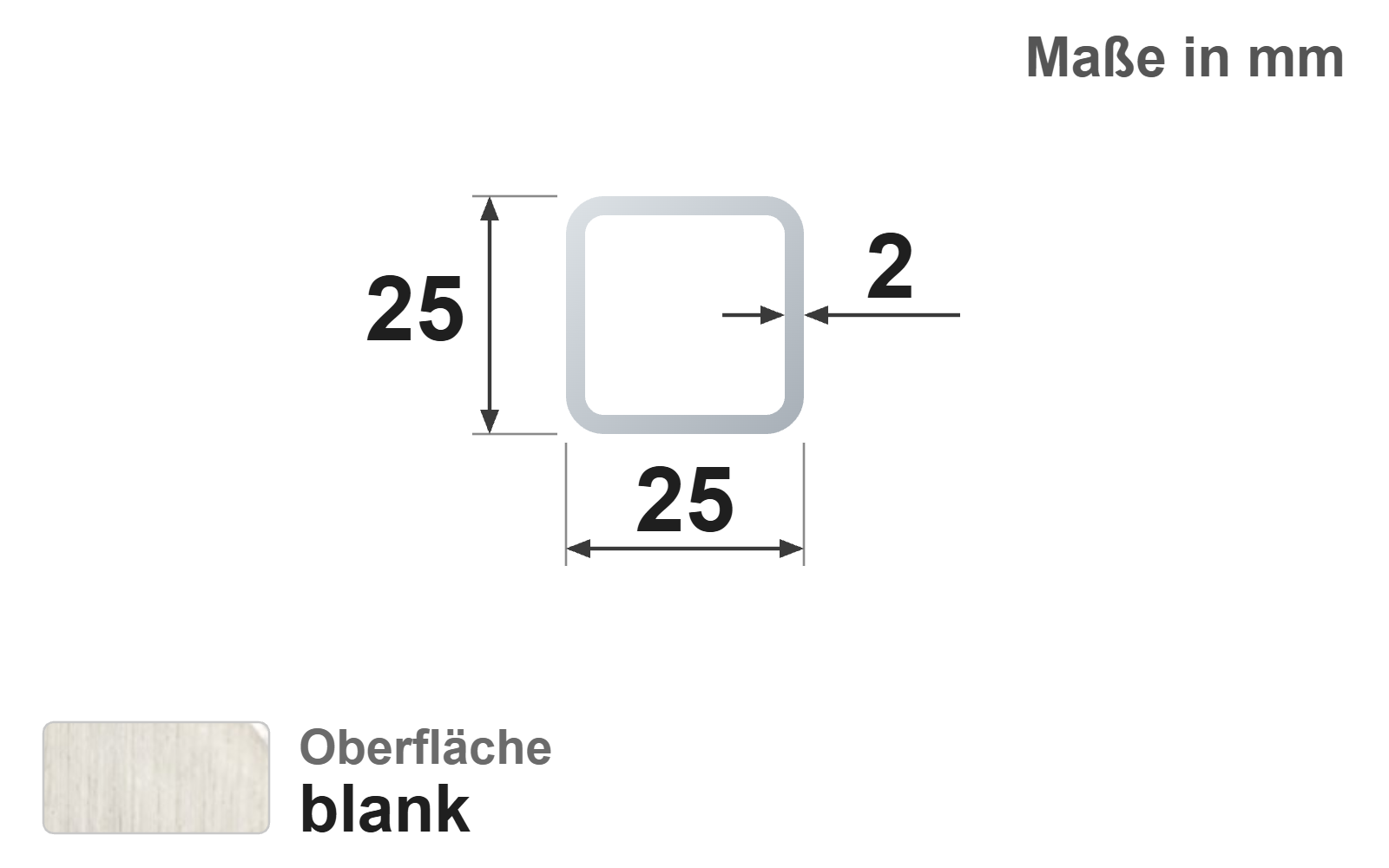 Quadratrohr 25x25x2,0 mm, blank, EN10305-5, E220/E235