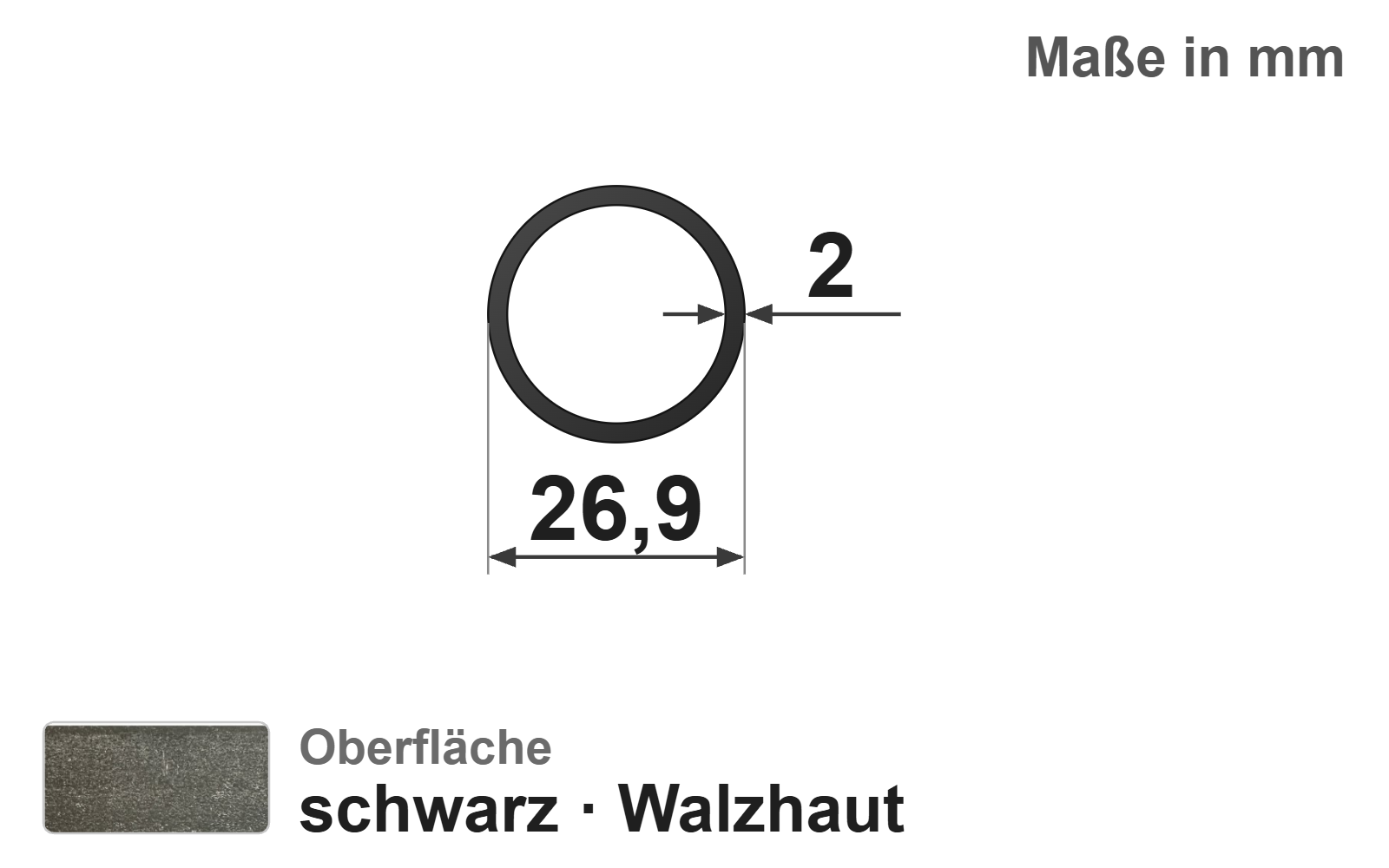 Konstruktionsrohr 26,90x2,0 mm (3/4"), "schwarz", EN10219, S235JRH
