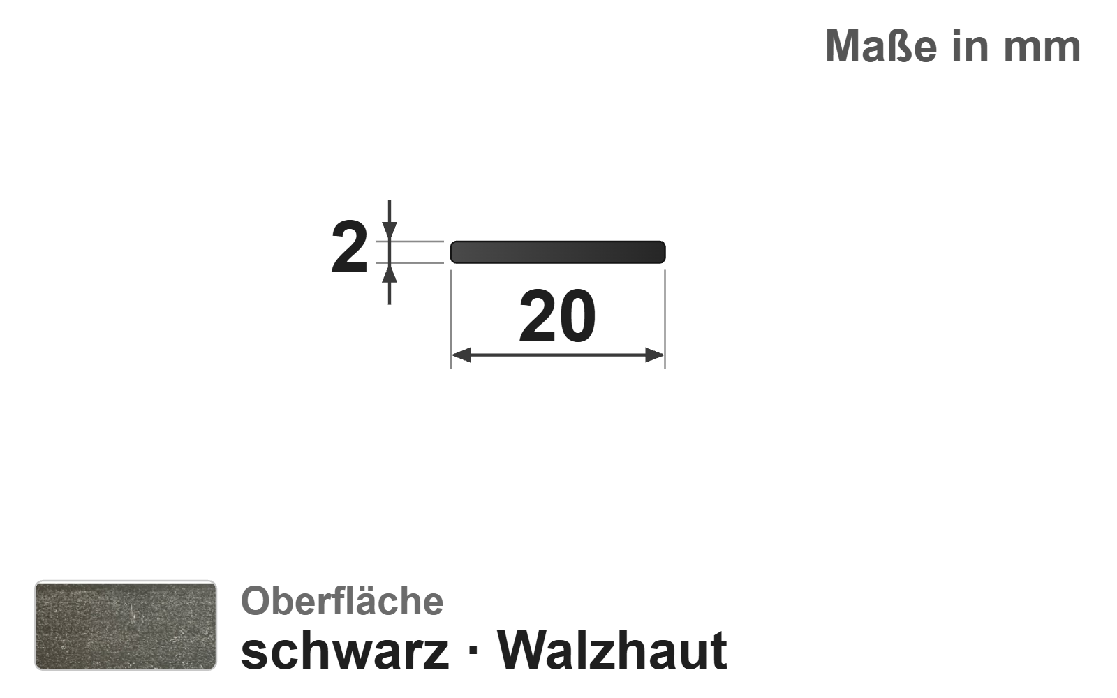 Flachstab 20x2 mm, "schwarz", EN10058, S235JR+AR