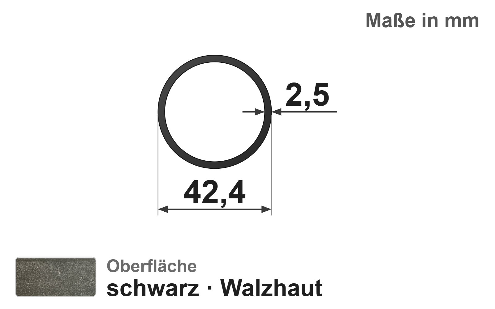 Konstruktionsrohr 42,40x2,5 mm (1 1/4"), "schwarz", EN10219, S235JRH