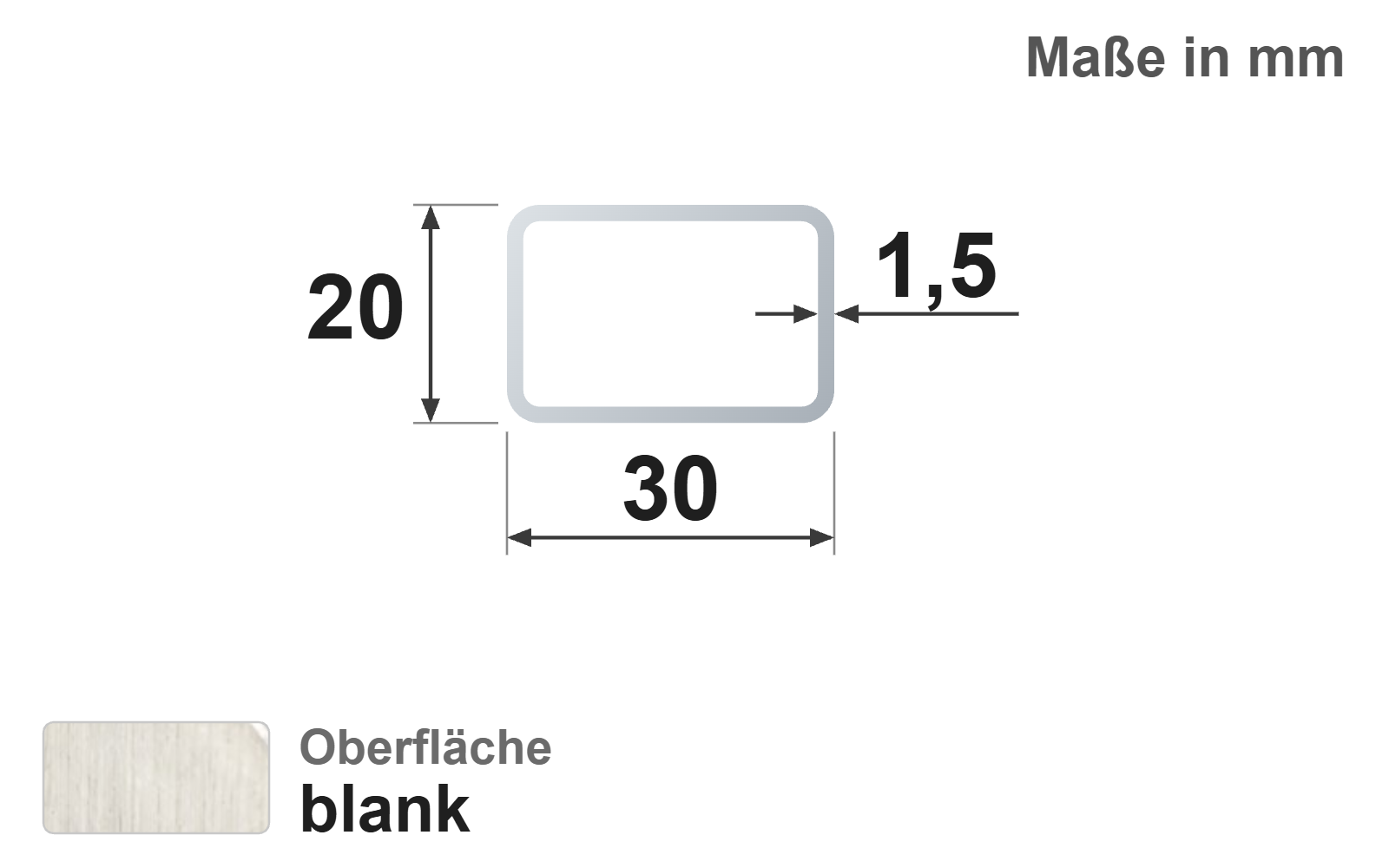 Rechteckrohr 30x20x1,5 mm, blank, EN10305-5, E220/E235