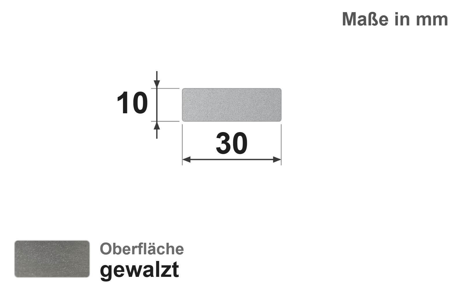 Flachstab 30x10 mm, "gewalzt", EN10058, 1.4301/304 (V2A)