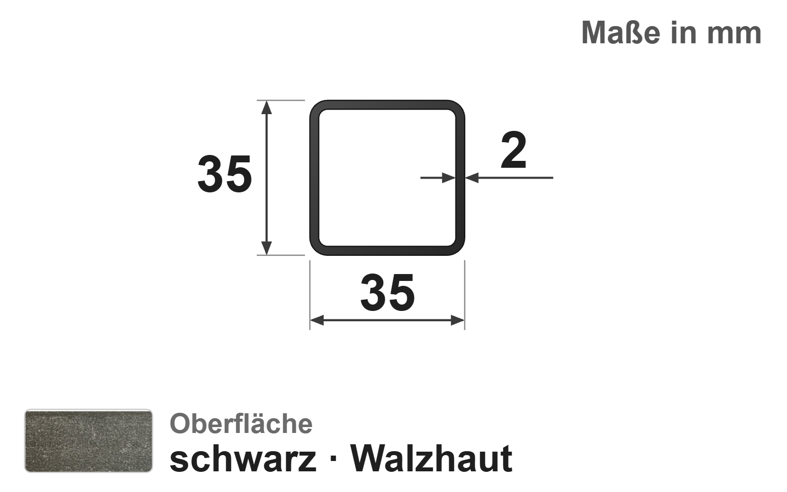 Quadratrohr 35x35x2,0 mm, "schwarz", EN10219/EN10025, S235JRH
