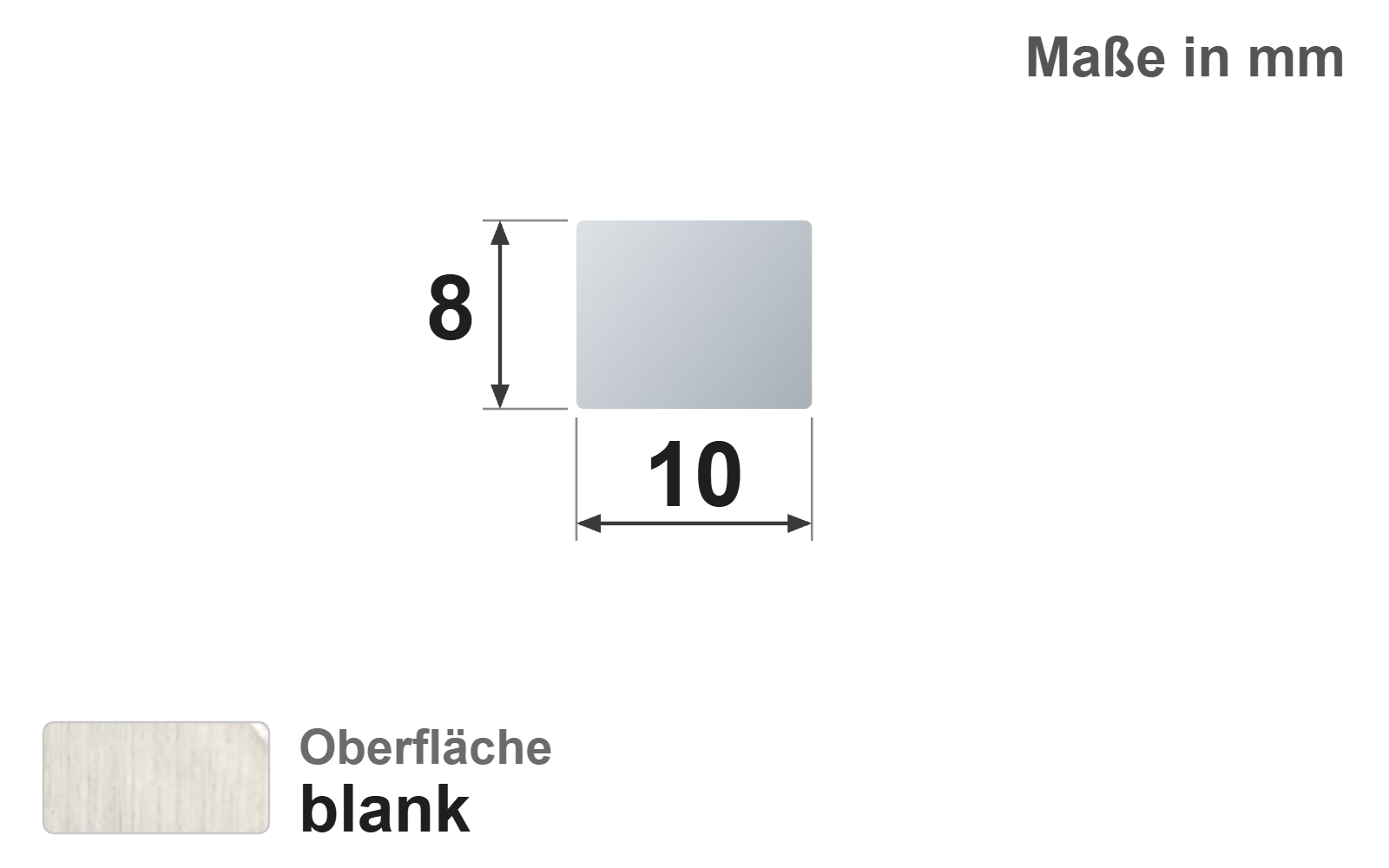 Flachstab 10x8 mm, "blank", h11, EN10278, 1.4301/304 (V2A)