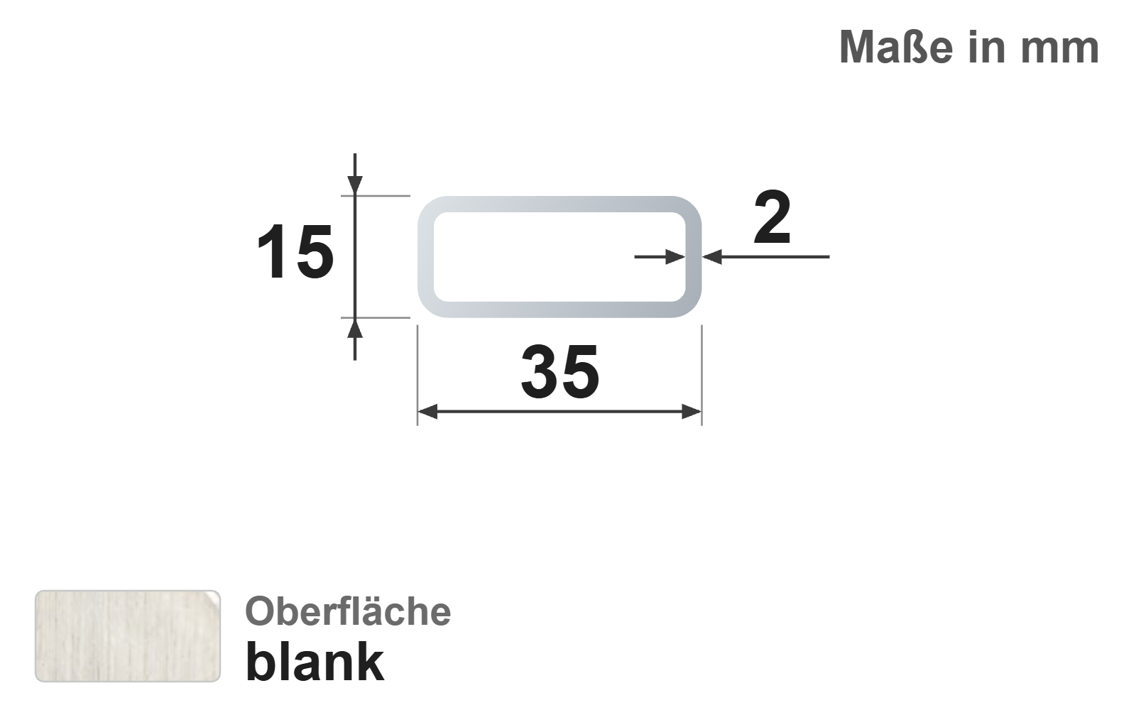 Rechteckrohr 35x15x2,0 mm, blank, EN10305-5, E220/E235