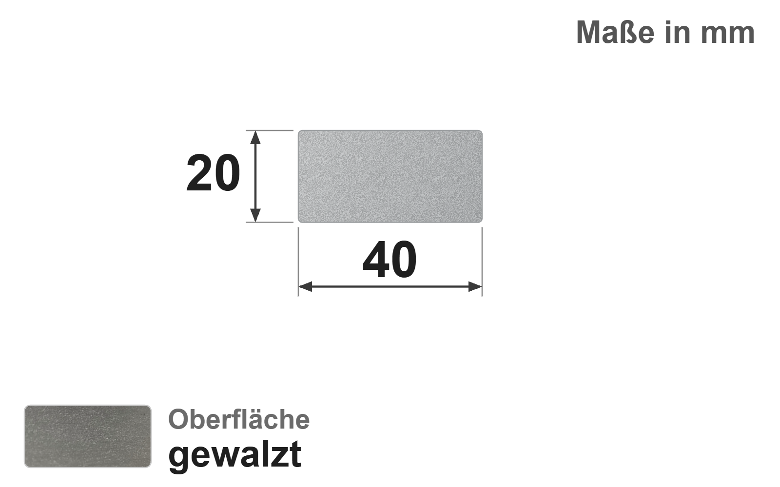 Flachstab 40x20 mm, "gewalzt", EN10058, 1.4301/304 (V2A)