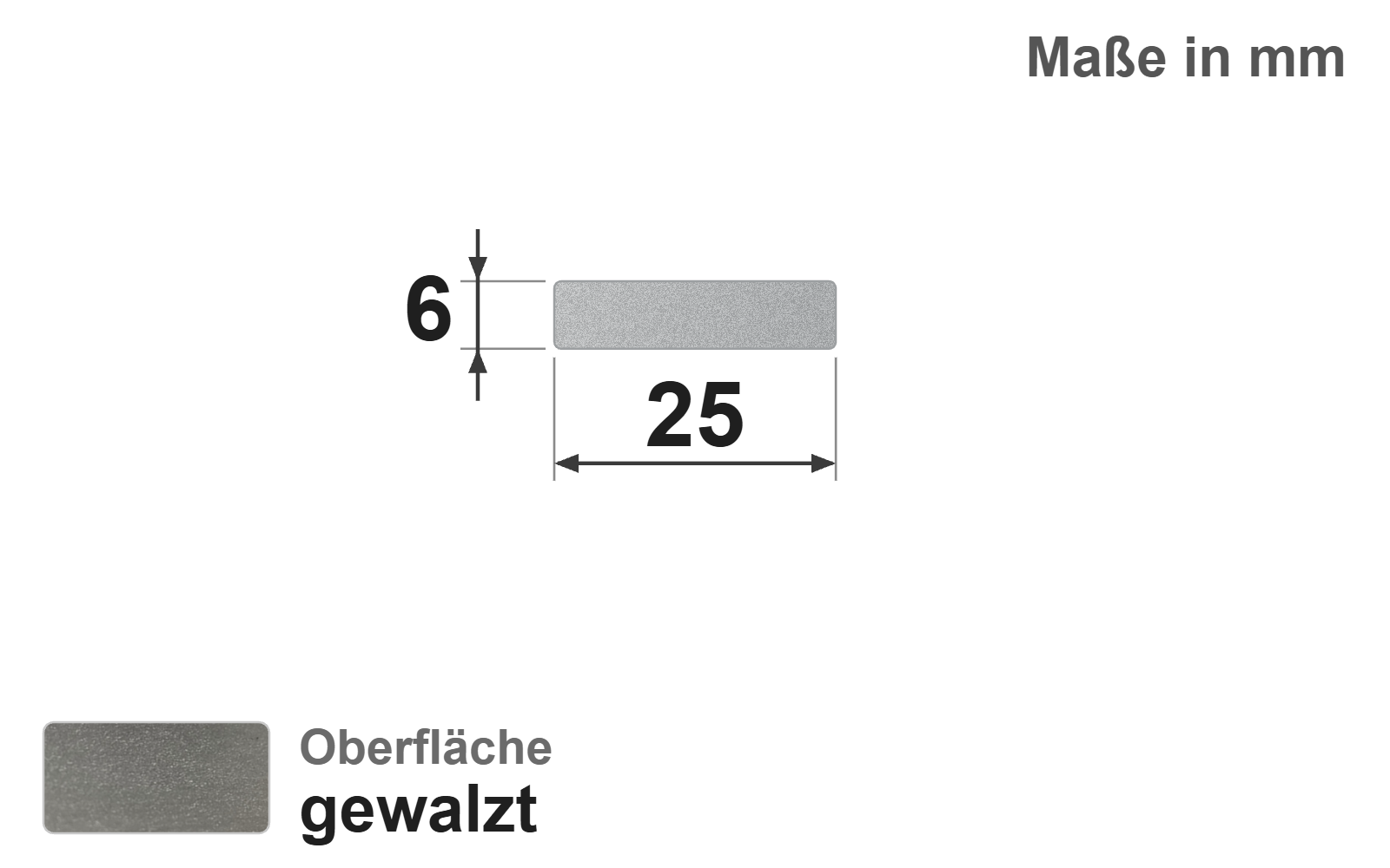 Flachstab 25x6 mm, "gewalzt", EN10058, 1.4301/304 (V2A)