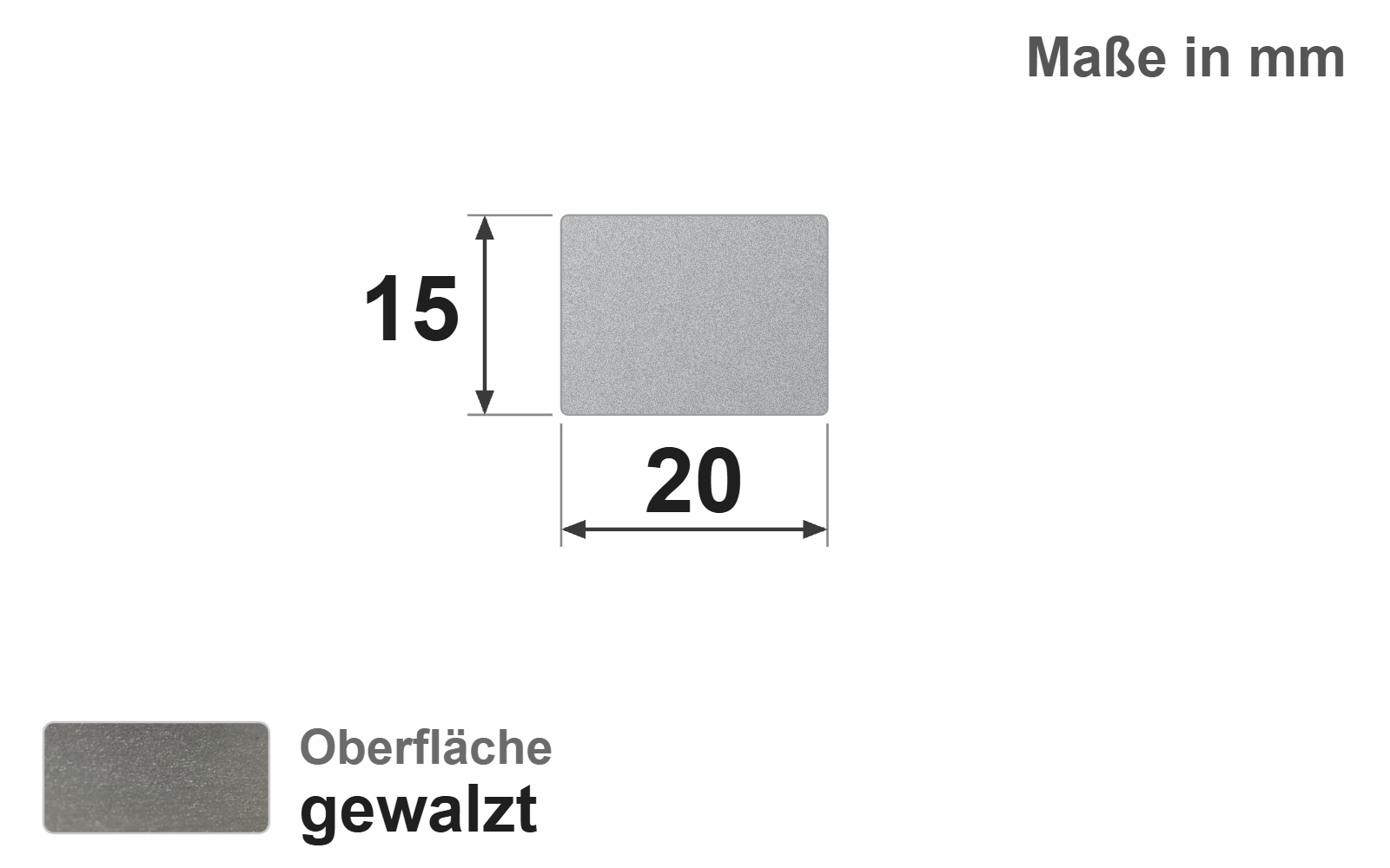 Flachstab 20x15 mm, "gewalzt", EN10058, 1.4301/304 (V2A)