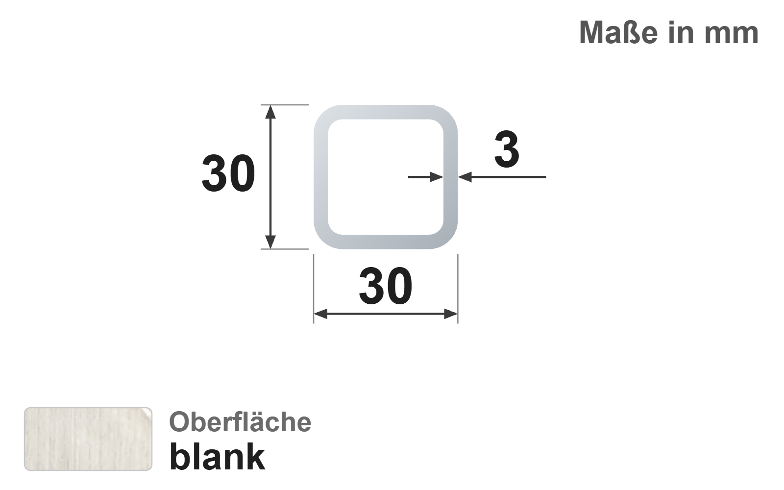 Quadratrohr 30x30x3,0 mm, blank, EN10305-5, E220/E235