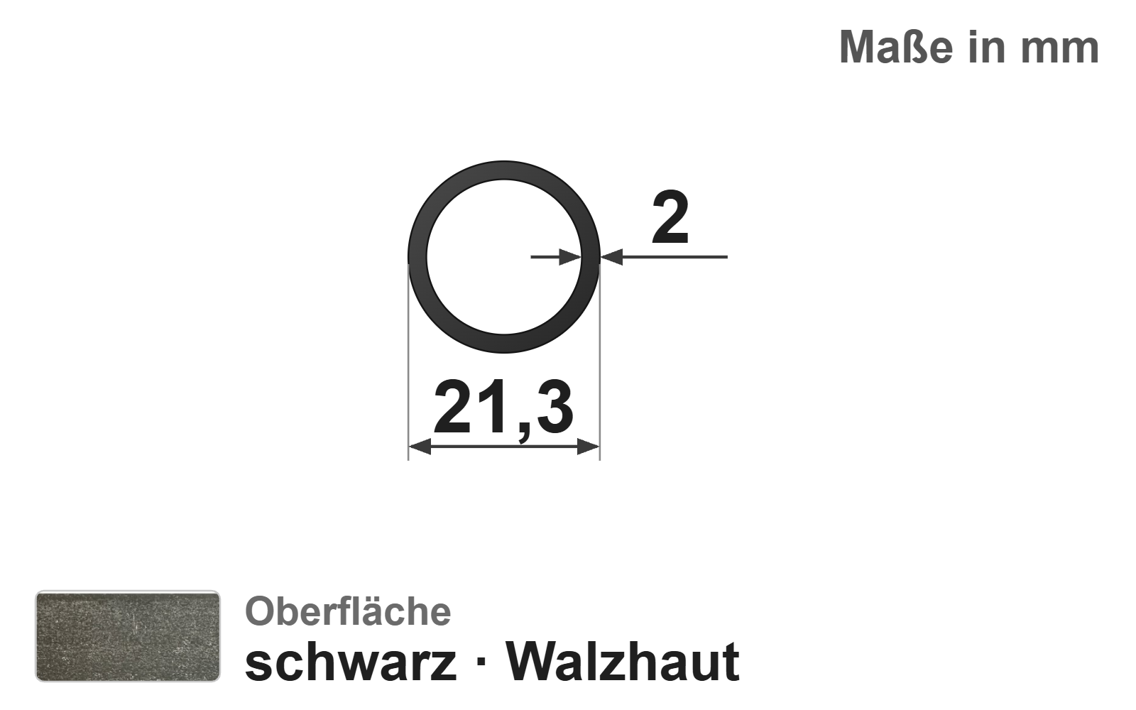 Konstruktionsrohr 21,30x2,0 mm (1/2"), "schwarz", EN10219, S235JRH