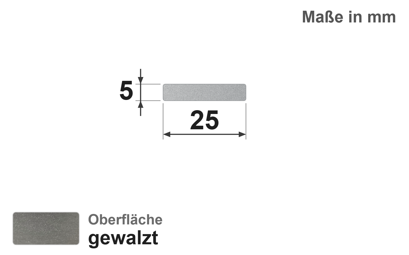 Flachstab 25x5 mm, "gewalzt", EN10058, 1.4301/304 (V2A)