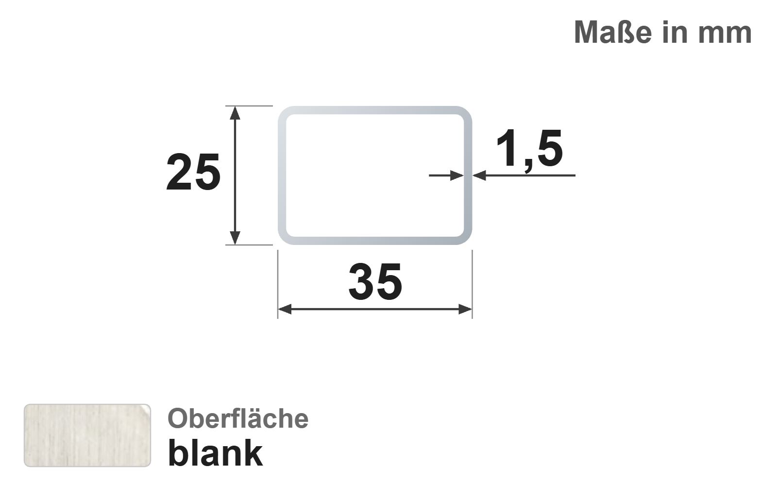 Rechteckrohr 35x25x1,5 mm, blank, EN10305-5, E220/E235