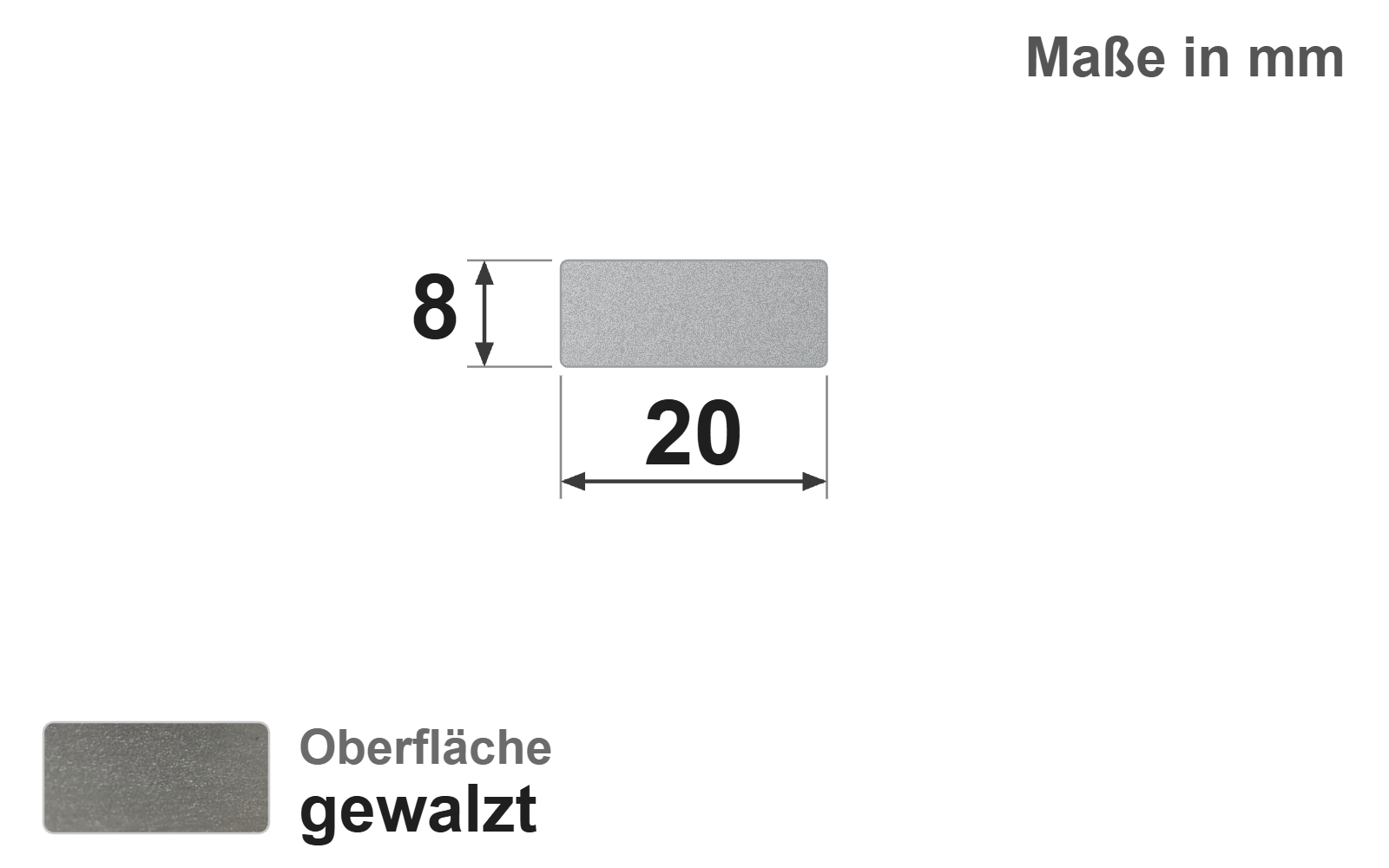 Flachstab 20x8 mm, "gewalzt", EN10058, 1.4301/304 (V2A)