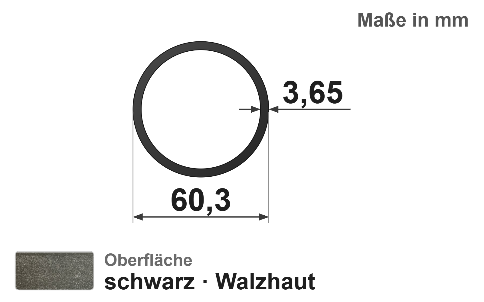 Gewinderohr 60,30x3,65 mm (2"), "schwarz", EN10255, S195
