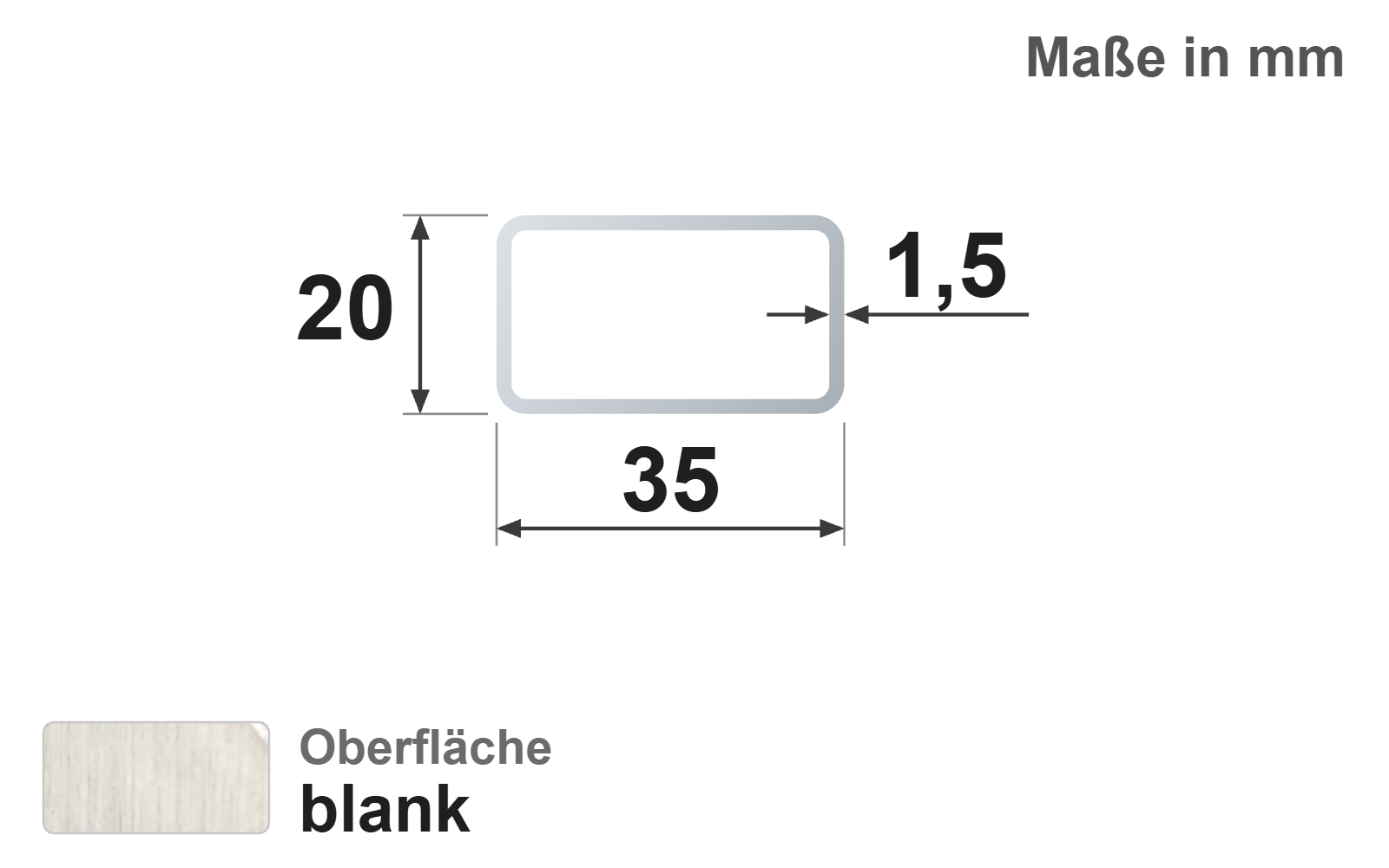 Rechteckrohr 35x20x1,5 mm, blank, EN10305-5, E220/E235