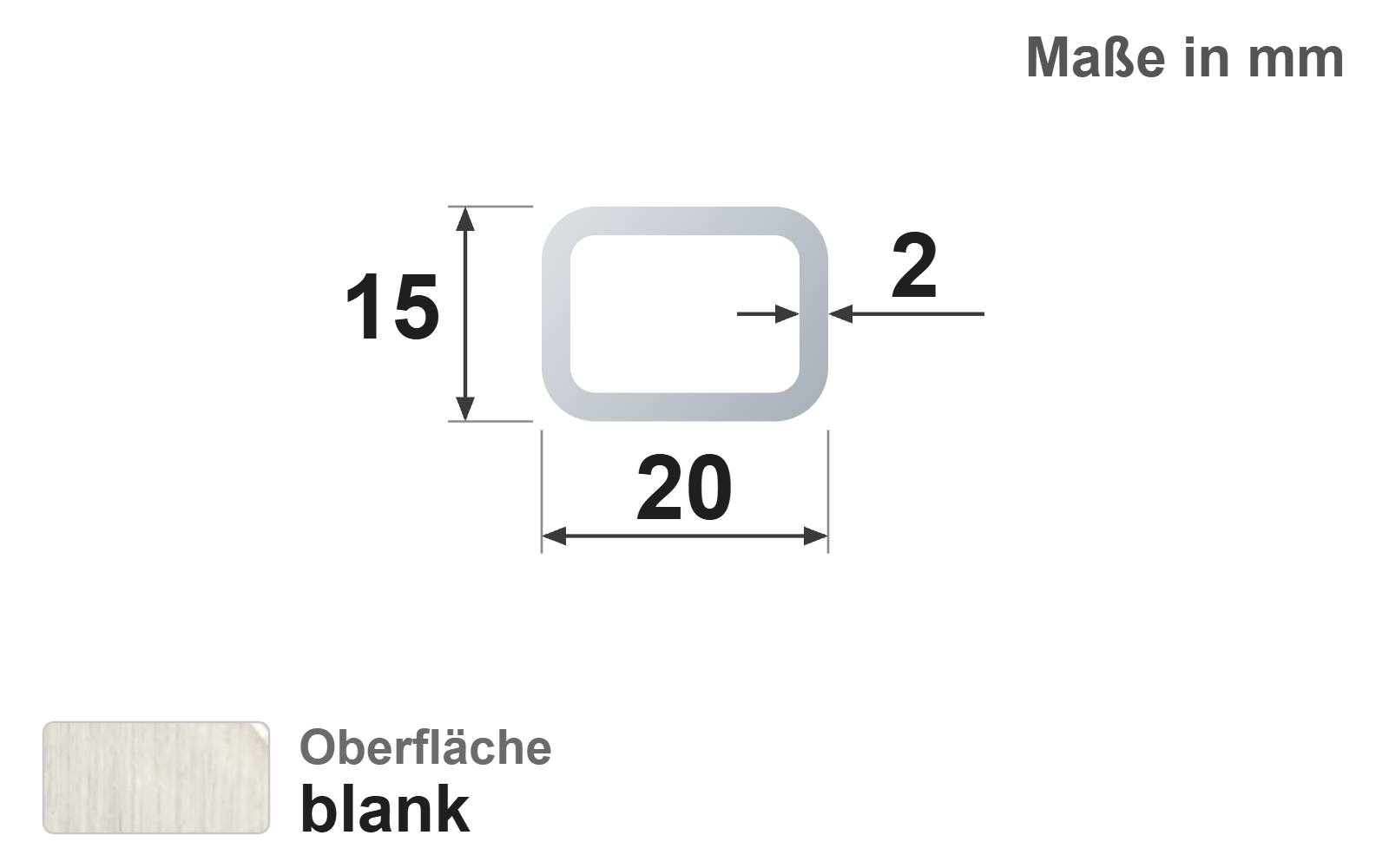 Rechteckrohr 20x15x2 mm, blank, EN10305-5, E220/E235